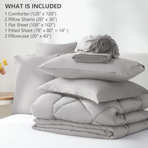 CozyLux Super King Plus Comforter Set 128"x120", 7 Piece, French Grey - Image 6