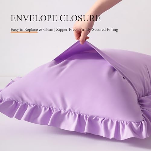 Ruffled Queen Pillow Shams, 2 Pack, 20x30 Inches, Light Purple - Image 6