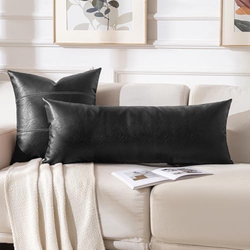 Fancy Homi Black Boho Long Lumbar Faux Leather Body Decorative Throw Pillow - Image 5