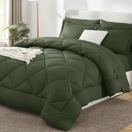CozyLux Full Comforter Set 82"x86" Olive Green by CozyLux