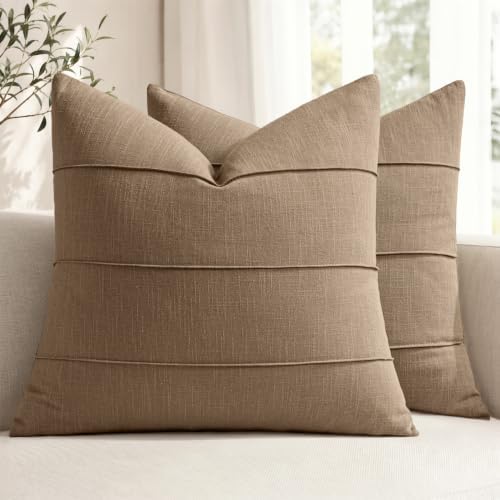 MIULEE Decorative Linen Throw Pillow Covers 18x18 Coco Brown Striped by MIULEE