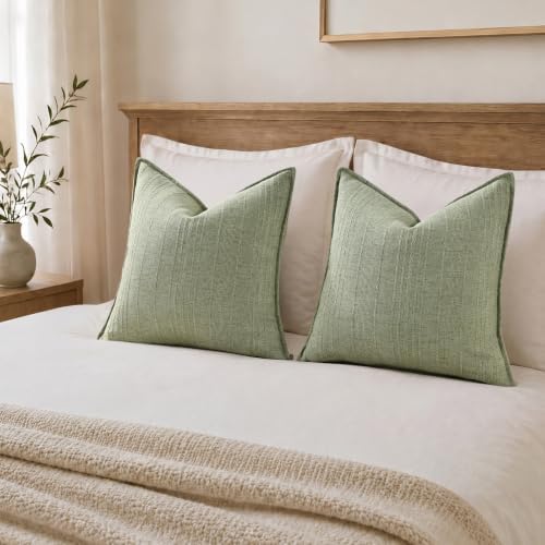 decorUhome Sage Green Textured Linen Throw Pillow Covers 16x16 Set of 2 - Image 5