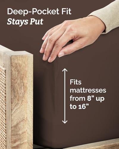 Full XL Sheets - 4 Piece Full XL Sheet Set - Breathable & Cooling - Brown - Image 4