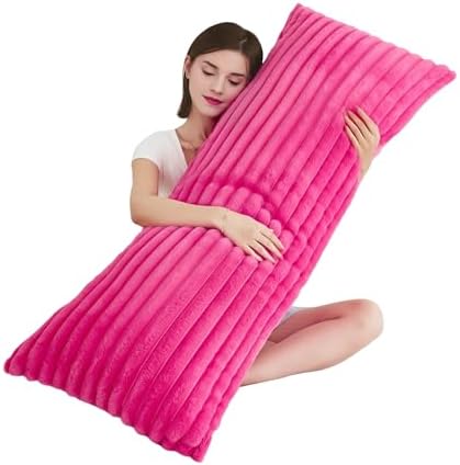 Full Body Pillow with Fluffy Stripe Faux Fur Removable Cover, Long Bed Pillow by Memfydu