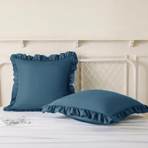 KKJIAF 2 Pack Ruffle Pillow Cases 24x24 Inches, Dark Blue - Image 4