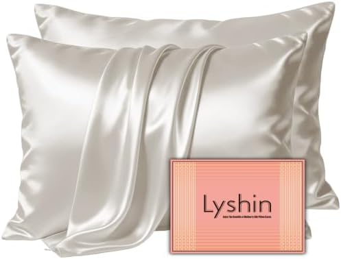 LYSHIN Beige Silk Pillow Cases 2 Pack Standard Size by LYSHINSILKPILLOWCASES