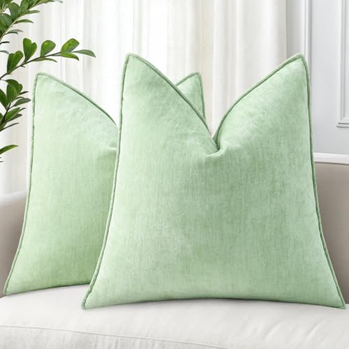 decorUhome Chenille Sage Green Velvet Throw Pillow Covers 18x18 Set of 2 by decorUhome