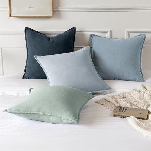 MIULEE Decorative Linen Euro Sham Pillow Covers 24x24 Light Blue - Image 5