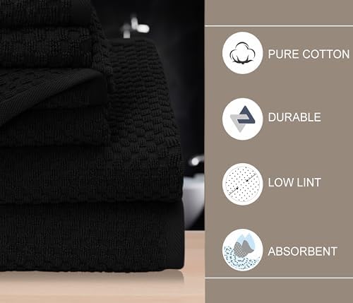COTTON CRAFT Euro Spa Waffle Weave 6 Piece Towel Set - 100% Cotton - Black - Image 3