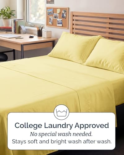 Full XL Sheets - 4 Piece Full XL Sheet Set - Breathable & Cooling - Yellow - Image 6