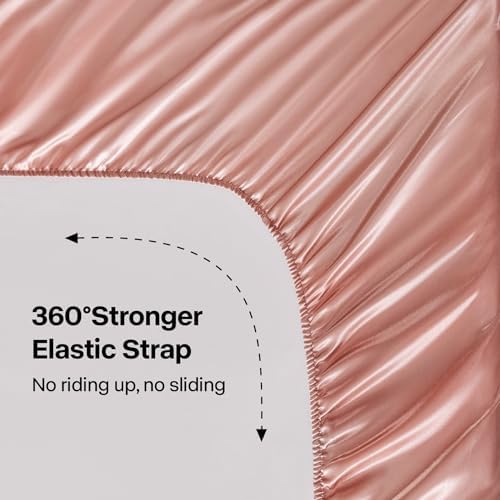 BEDELITE Satin Sheets Queen Size Bed Set, Rose Pink, 4 Pieces - Image 4