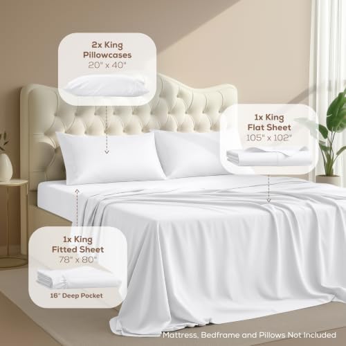 King Sheets Set, 4 Pieces 16" Deep Pocket Hotel Luxury Bed Sheets - Image 2