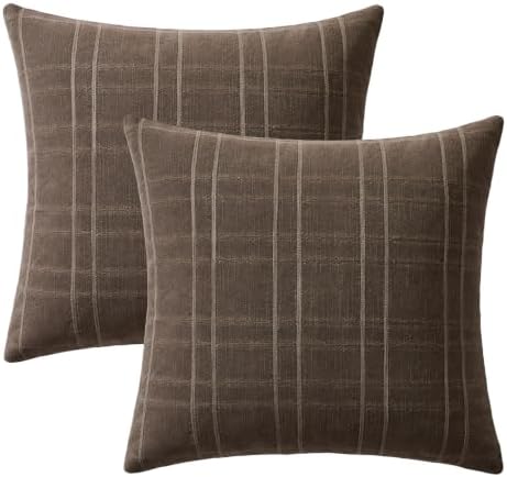 MIULEE Linen Plaid Pillow Covers Fall Decorative 18x18 Dark Coffee - Image 6