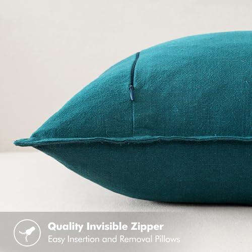 MIULEE Decorative Linen Pillow Covers 18x18 Inch Teal Blue - Image 3