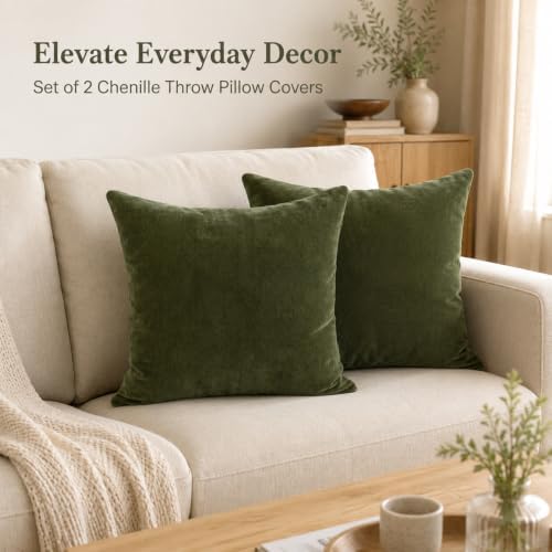 JoraLion Chenille Lumbar Pillow Covers 18x18 inch Moss Green - Image 2