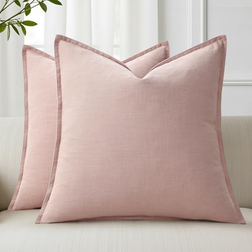 decorUhome Fall Pink Linen Throw Pillow Covers 26x26 Set of 2 by decorUhome