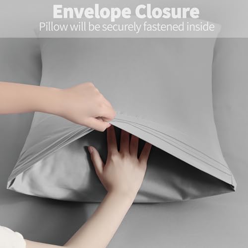 Horbaunal Microfiber Pillowcases Queen Size, Light Grey, 2 Pack - Image 5