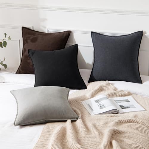 MIULEE Decorative Linen Euro Sham Pillow Covers 24x24 Light Gray - Image 4