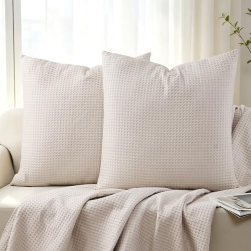 100% Cotton Waffle Weave Throw Pillow Covers Set of 2 by ShunjieHome