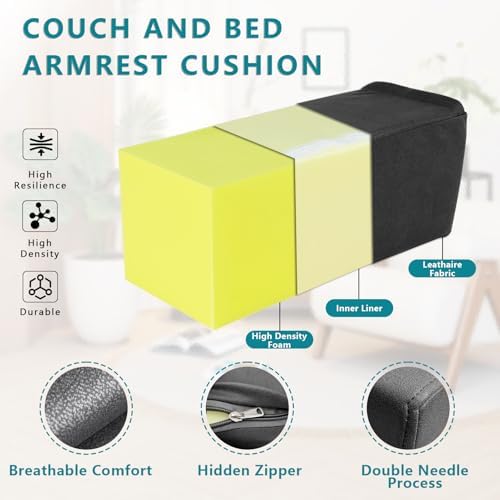 2 Pack Couch Arm Rest Pillow, High Density Foam Armrest Cushion, Removable & - Image 2
