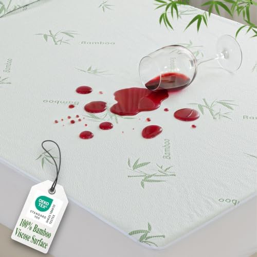 Cal King Waterproof Mattress Protector, Bamboo Viscose Mattress Pad by LUXELINEN