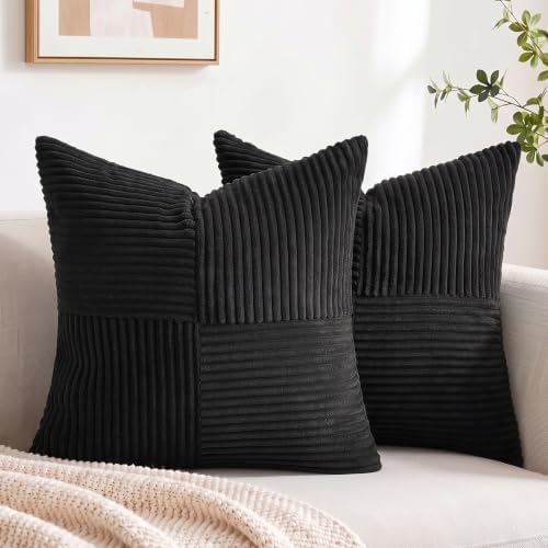 Fancy Homi 2 Packs Black Decorative Throw Pillow Covers 18x18 Inch by Fancy+Homi