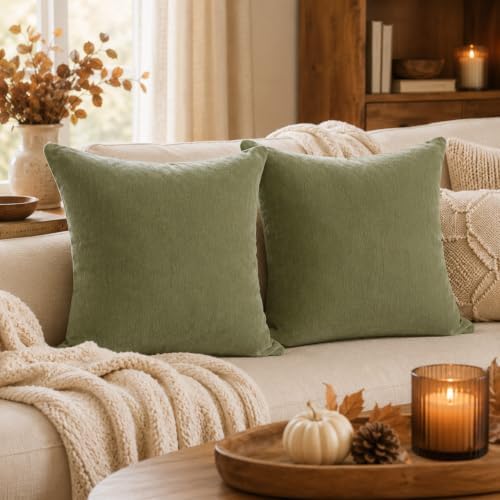 JoraLion Chenille Lumbar Pillow Covers 20x20 inch Olive Sage Green - Image 6