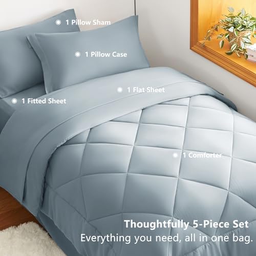 CozyLux Twin XL Comforter Set 68"x88" Dusty Blue - Image 6