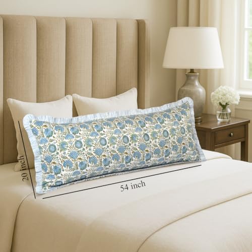 Ridhi Block Print Asparagus Green Ruffle Lumbar Pillow Shams - Image 4