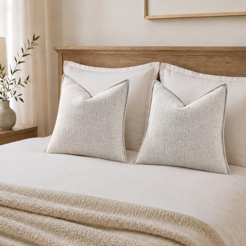 decorUhome Greige Textured Linen Throw Pillow Covers 18x18 Set of 2 - Image 5