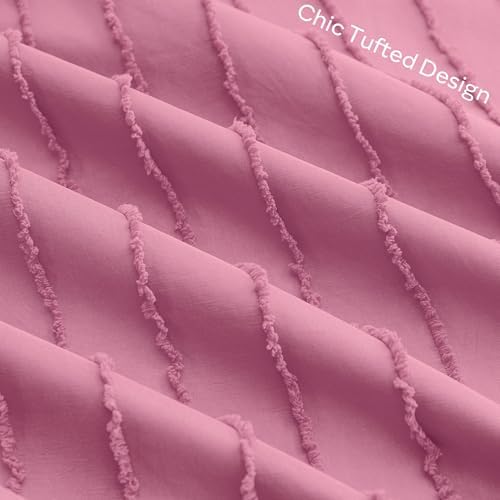 JELLYMONI Bright Pink Striped Tufted Pillowcases King Size - Image 3