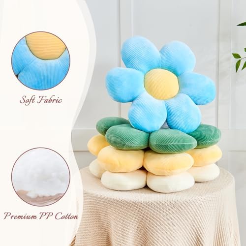 Kcvvcr Blue Flower Pillow, 19.6" Cute Flower Shaped Floor Pillow, Aesthetic - Image 4