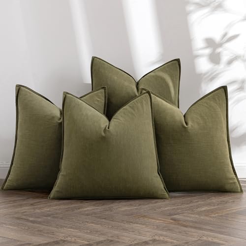 MIULEE Olive Green Boho Linen Pillow Covers 20x20 Inch Pack of 4 by MIULEE