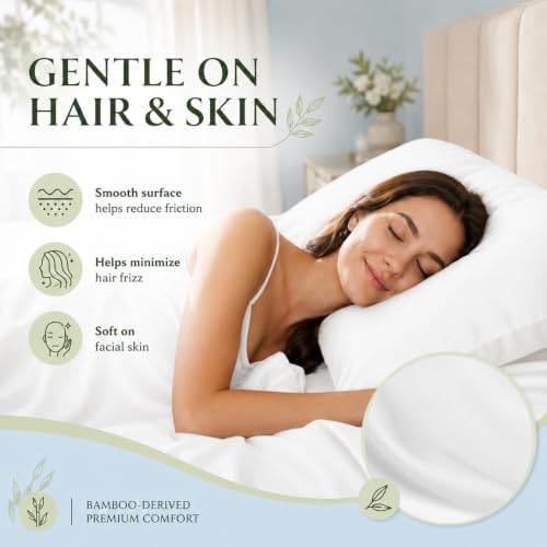 Pillow Cases Set, 100% Rayon from Bamboo, Standard 20"x26" White - Image 5