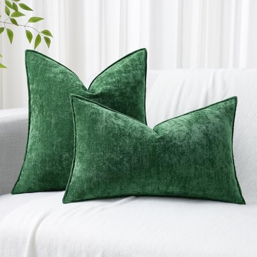 decorUhome Chenille Green Velvet Throw Pillow Covers 20x20 Set of 2 - Image 5