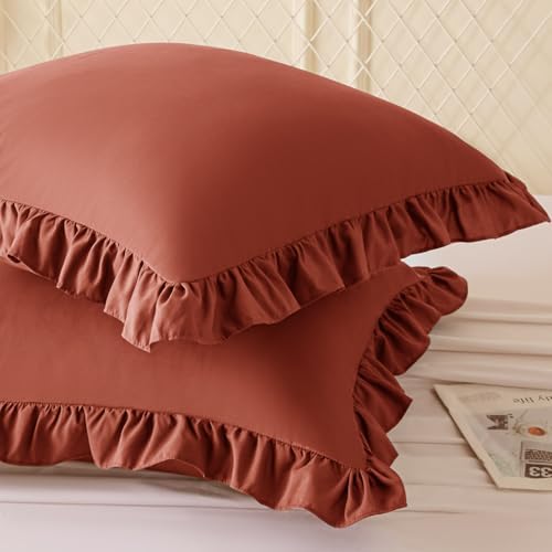 KKJIAF 2 Pack Ruffle Pillow Cases 26x26 Inches, Dusty Orange - Image 2