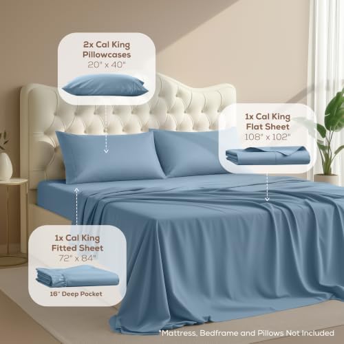 California King Sheets Set, 4 Pieces 16" Deep Pocket Bed Sheets, Dutch Blue - Image 2