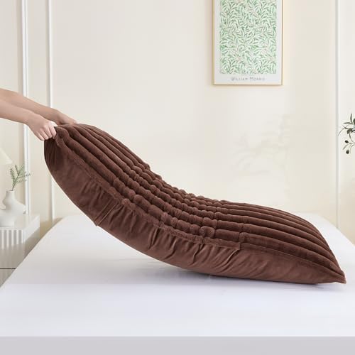 Full Body Pillow with Fluffy Stripe Faux Fur Removable Cover, Long Bed Pillow - Image 5