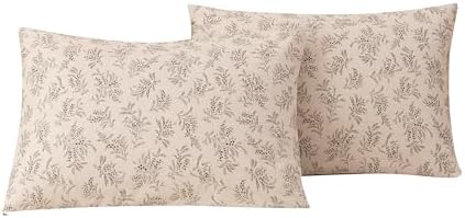 ECOCOTT Floral Botanical Pillowcases Queen Size 2 Pack, 100% Washed Cotton by ECOCOTT