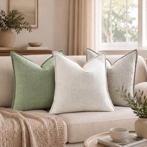 decorUhome Sage Green Textured Linen Throw Pillow Covers 16x16 Set of 2 - Image 6