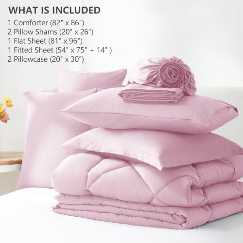 CozyLux Full Comforter Set 82"x86" Light Pink - Image 6