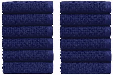 COTTON CRAFT Euro Spa Waffle Wash Cloth - Set of 12 Navy Washcloth by COTTONCRAFT