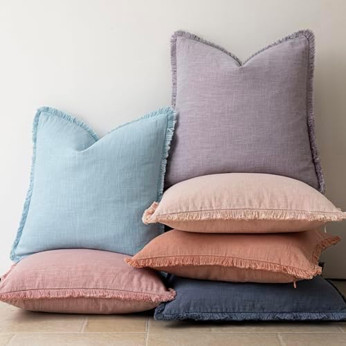 Foindtower Decorative Linen Fringe Throw Pillow Covers 24×24 Light Blue - Image 6
