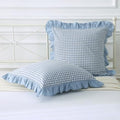Mywinlle Dusty Blue Plaid Ruffle Gingham Throw Pillow Covers 18"x18" by Mywinlle