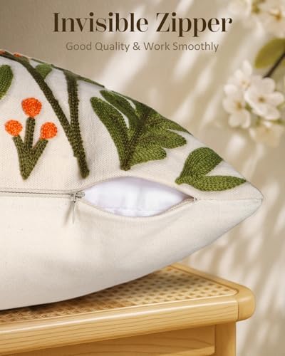 Embroidered Throw Pillow Cover 18x18 Inch, Flower Cluster - Image 3