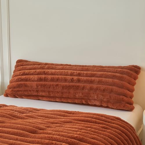 MEGO 20x54 Body Pillow Cover, Fluffy Ribbed Faux Rabbit Fur, Burnt Orange by MEGO