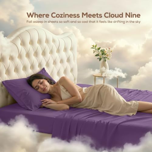 Twin Sheets Set, 3 Pieces 16" Deep Pocket Hotel Luxury Bedsheets, Egg Plant - Image 4