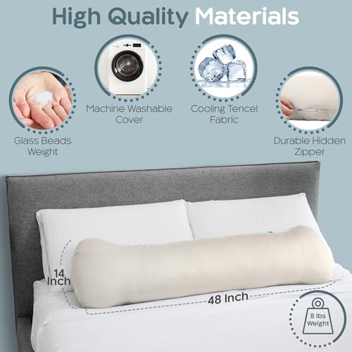 SleepCloud Weighted Body Pillow 8lbs, Cooling Tencel Cover, 48” x 14” XL - Image 6