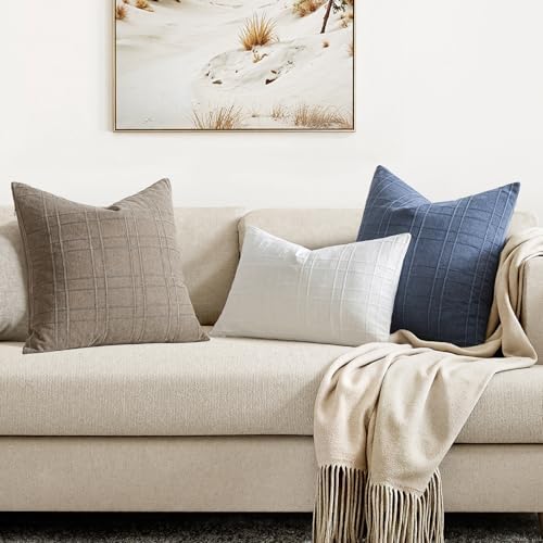 MIULEE Linen Plaid Pillow Covers Coastal Decorative 16x16 Blue - Image 5