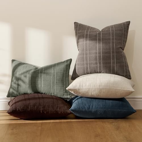 MIULEE Linen Plaid Pillow Covers Fall Decorative Euro 24x24 Dark Brown - Image 7